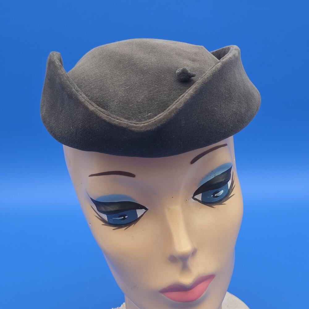 Vintage Brown Velvet Fascinator Hat Sculpted Brim Hair Comb Hat Pin